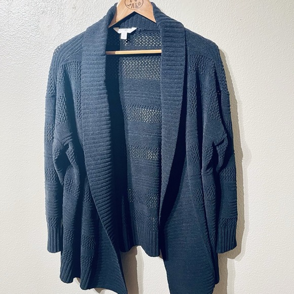 Terra Sky Chenille Cardigan Black Semi Mesh Warm & Cozy Women's Plus Size 0X - Picture 1 of 7
